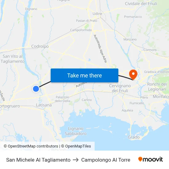 San Michele al Tagliamento to Campolongo al Torre map