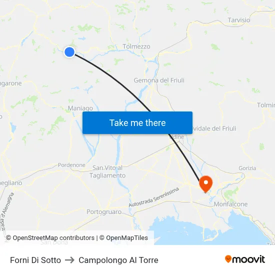 Forni di Sotto to Campolongo al Torre map