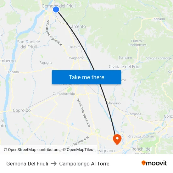 Gemona Del Friuli to Campolongo Al Torre map