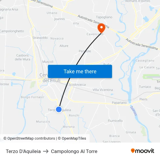 Terzo d'Aquileia to Campolongo al Torre map