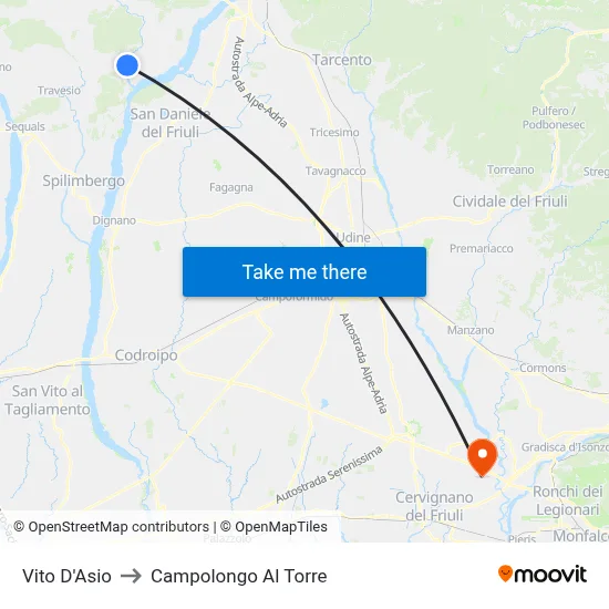 Vito d'Asio to Campolongo al Torre map