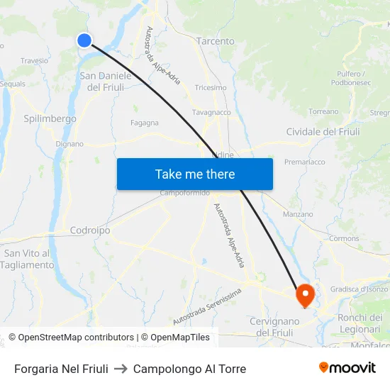 Forgaria Nel Friuli to Campolongo Al Torre map