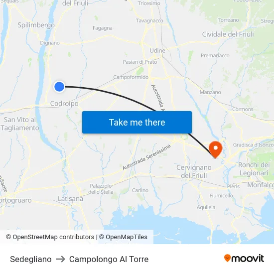 Sedegliano to Campolongo al Torre map