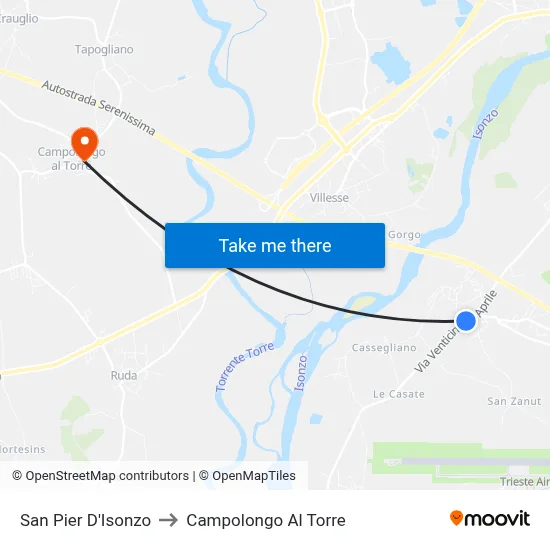 San Pier d'Isonzo to Campolongo al Torre map