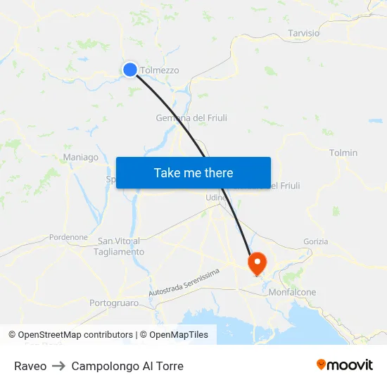 Raveo to Campolongo al Torre map