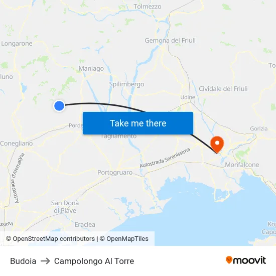 Budoia to Campolongo al Torre map