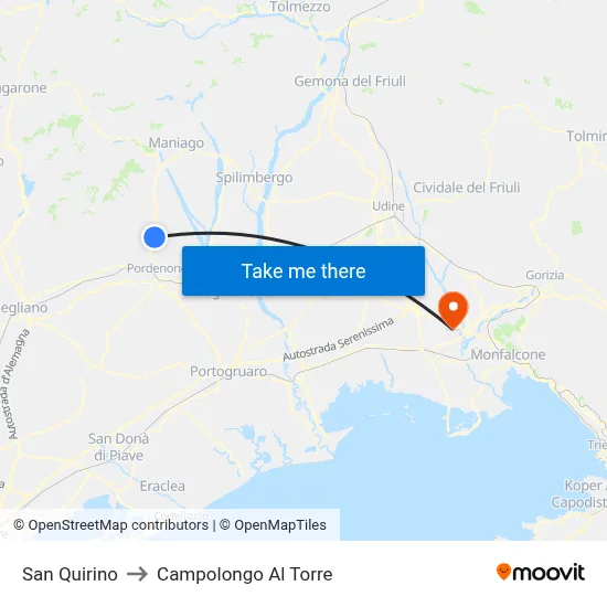 San Quirino to Campolongo al Torre map