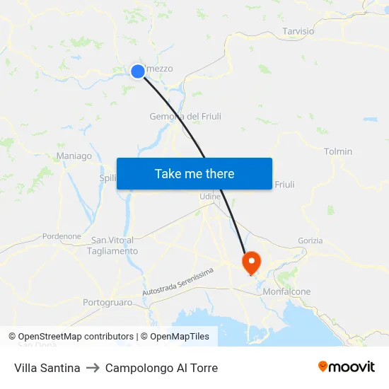 Villa Santina to Campolongo al Torre map