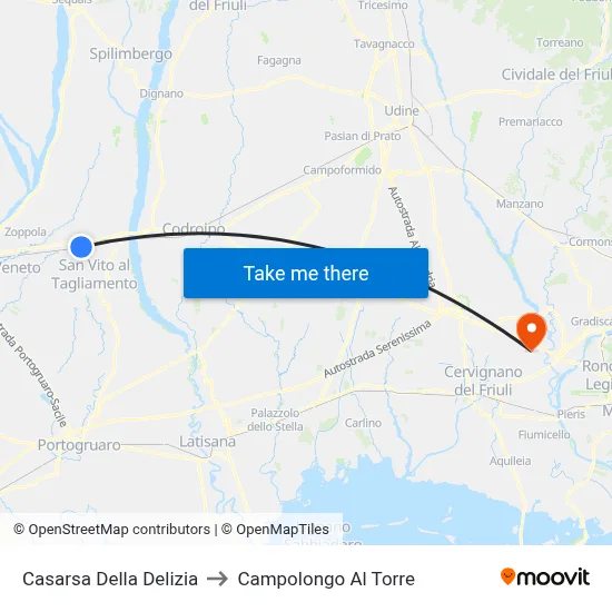 Casarsa della Delizia to Campolongo al Torre map
