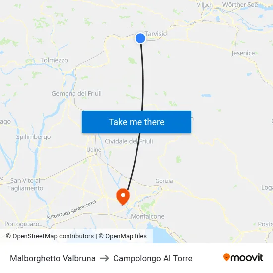 Malborghetto Valbruna to Campolongo al Torre map