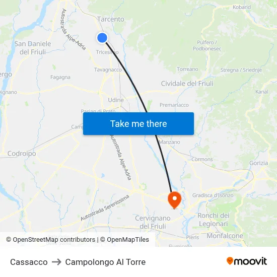 Cassacco to Campolongo al Torre map