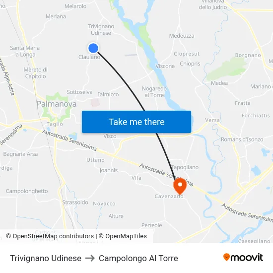 Trivignano Udinese to Campolongo al Torre map