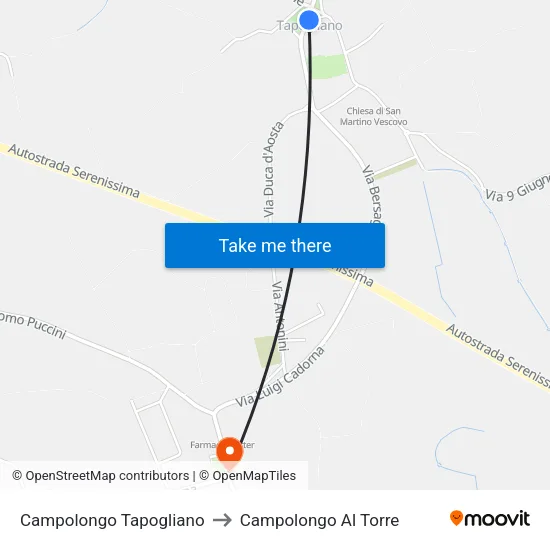 Campolongo Tapogliano to Campolongo al Torre map