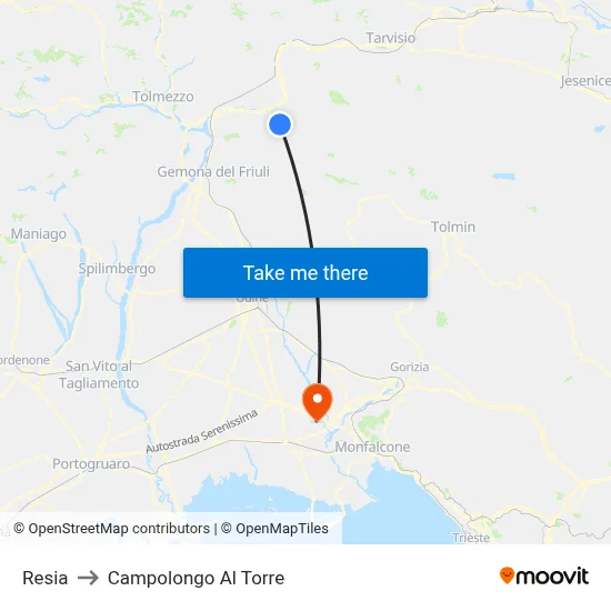 Resia to Campolongo al Torre map