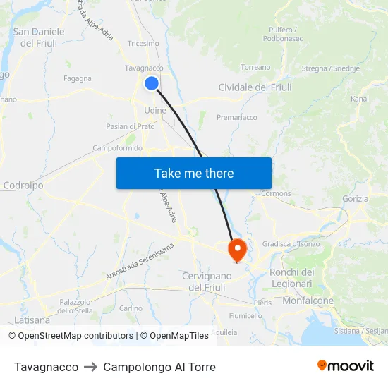 Tavagnacco to Campolongo al Torre map