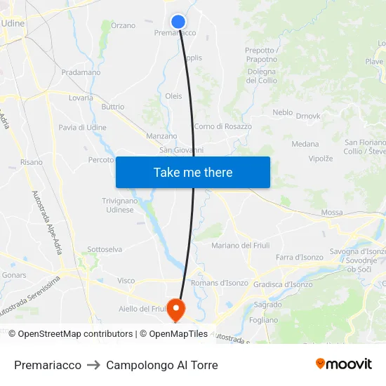 Premariacco to Campolongo Al Torre map