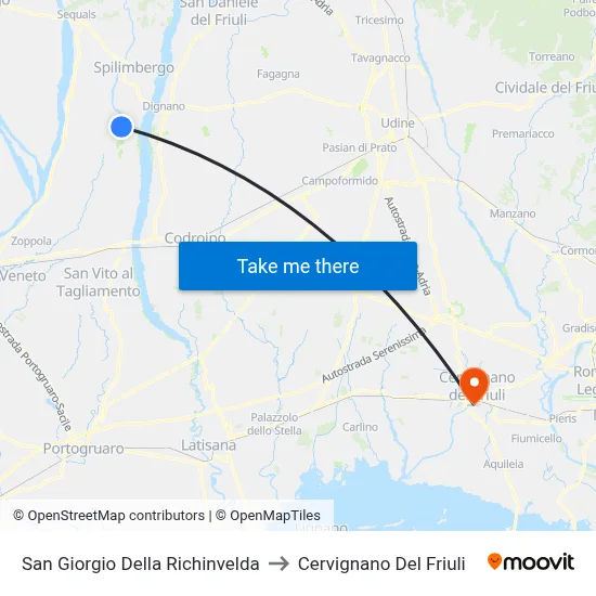 San Giorgio della Richinvelda to Cervignano del Friuli map