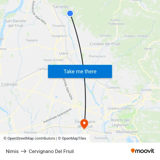 Nimis to Cervignano Del Friuli map