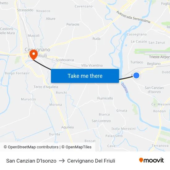 San Canzian d'Isonzo to Cervignano del Friuli map