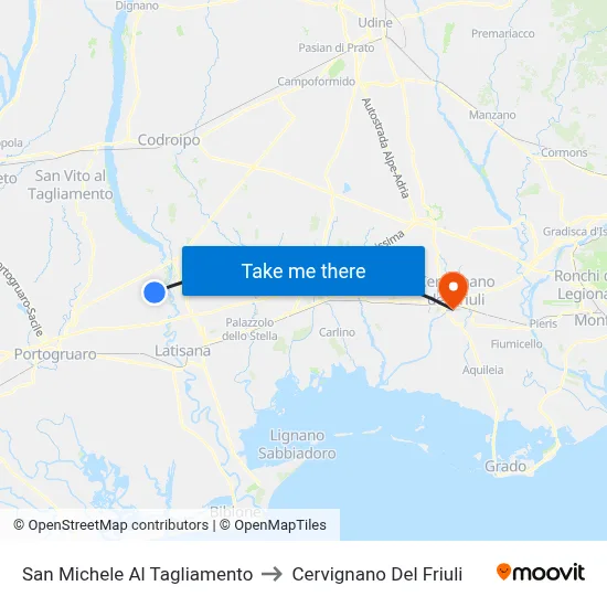 San Michele Al Tagliamento to Cervignano Del Friuli map