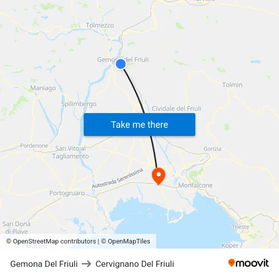 Gemona Del Friuli to Cervignano Del Friuli map
