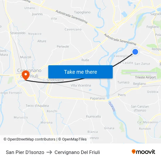 San Pier d'Isonzo to Cervignano del Friuli map