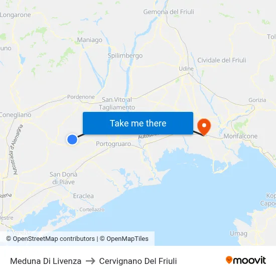 Meduna di Livenza to Cervignano del Friuli map