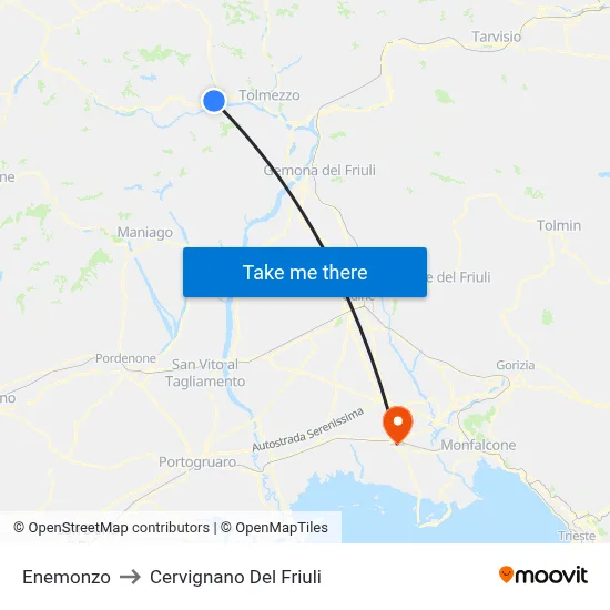 Enemonzo to Cervignano del Friuli map