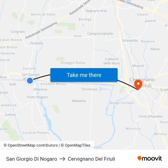 San Giorgio Di Nogaro to Cervignano del Friuli map