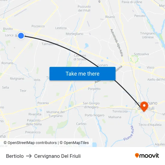 Bertiolo to Cervignano del Friuli map