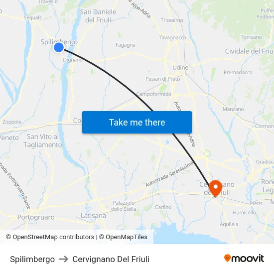 Spilimbergo to Cervignano del Friuli map