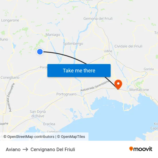 Aviano to Cervignano del Friuli map