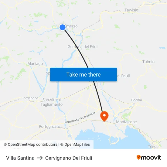 Villa Santina to Cervignano del Friuli map