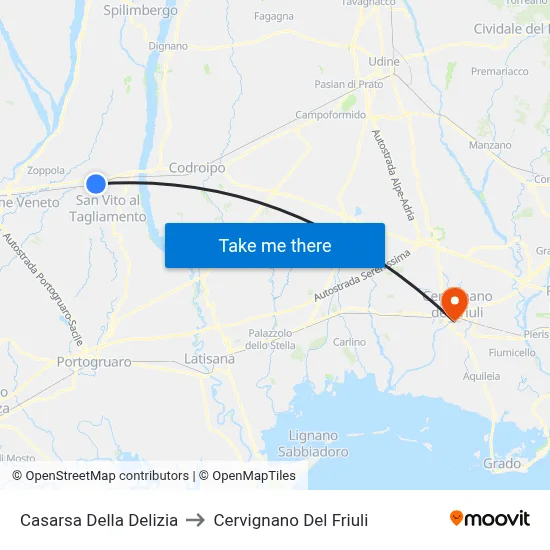 Casarsa della Delizia to Cervignano del Friuli map