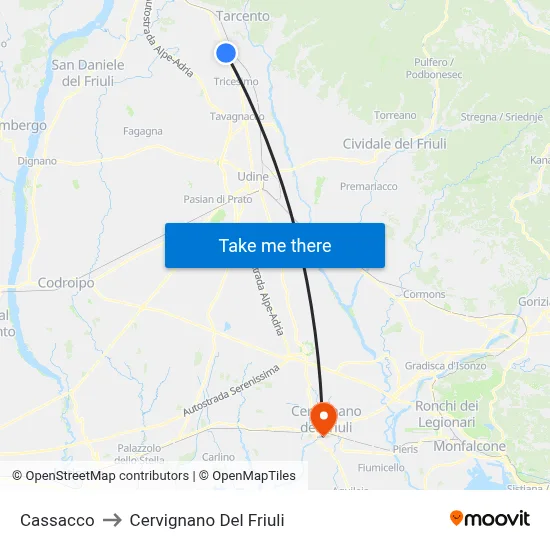 Cassacco to Cervignano del Friuli map