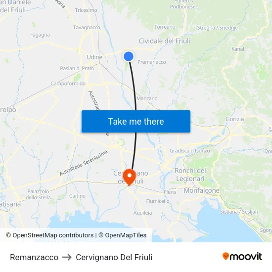 Remanzacco to Cervignano Del Friuli map