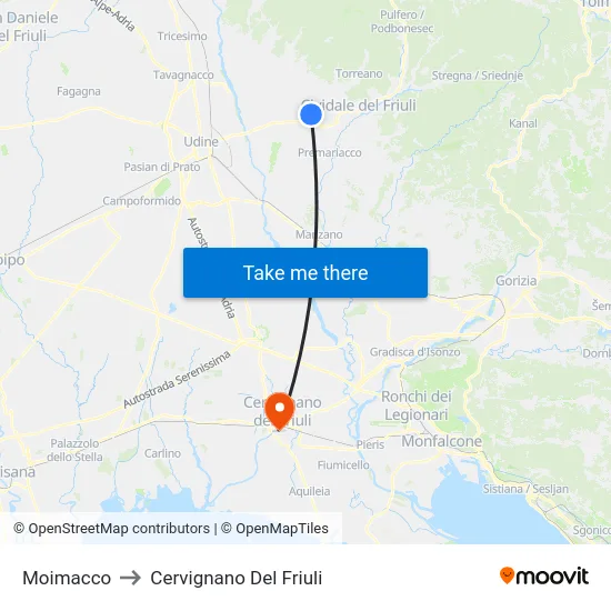 Moimacco to Cervignano Del Friuli map
