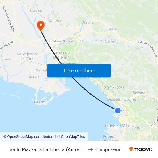 Trieste Piazza Della Libertà (Autostazione) to Chiopris-Viscone map