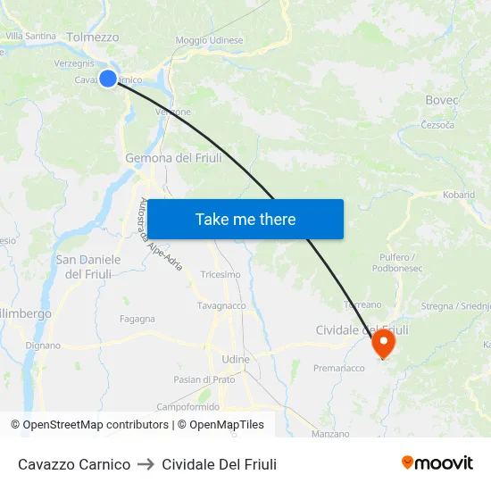 Cavazzo Carnico to Cividale del Friuli map