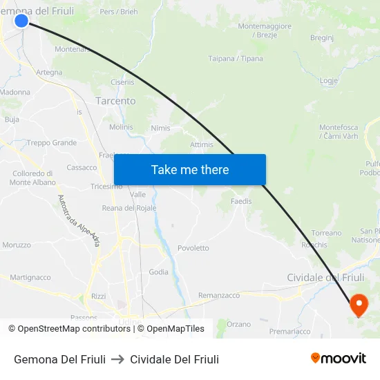 Gemona Del Friuli to Cividale Del Friuli map