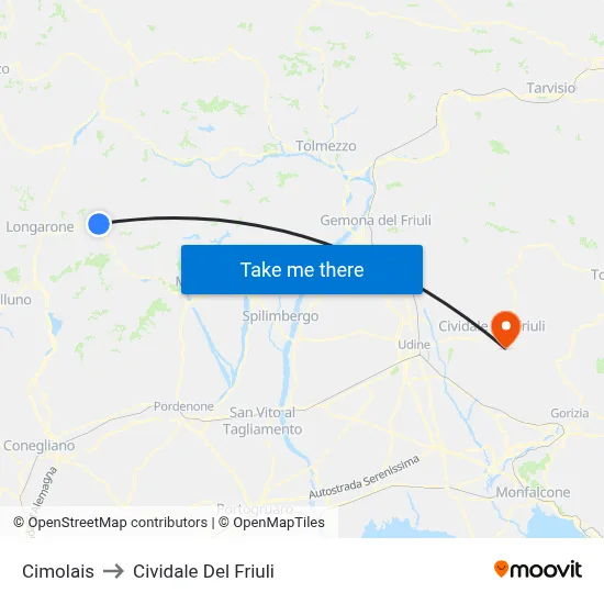Cimolais to Cividale del Friuli map