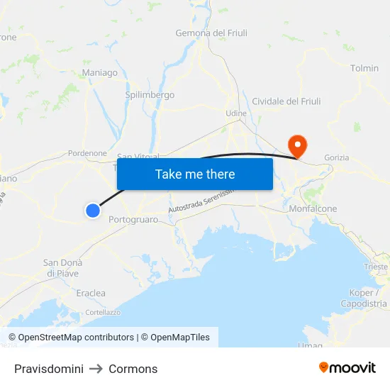 Pravisdomini to Cormons map