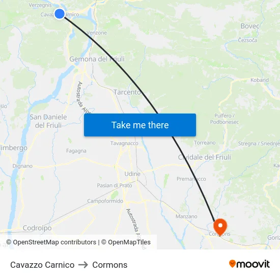Cavazzo Carnico to Cormons map