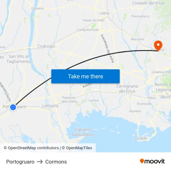 Portogruaro to Cormons map