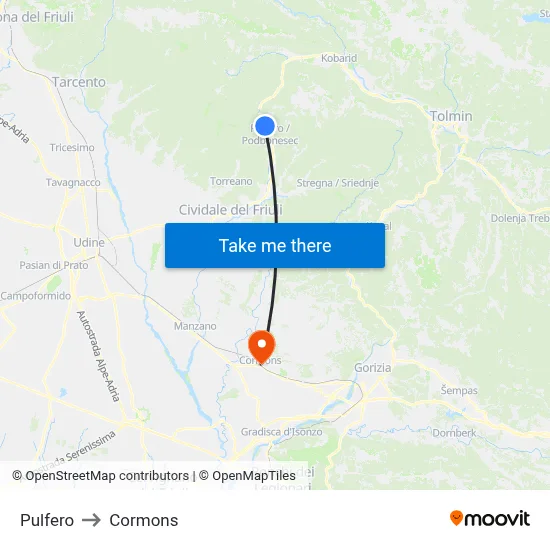 Pulfero to Cormons map
