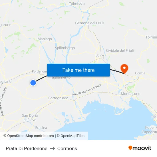 Prata Di Pordenone to Cormons map