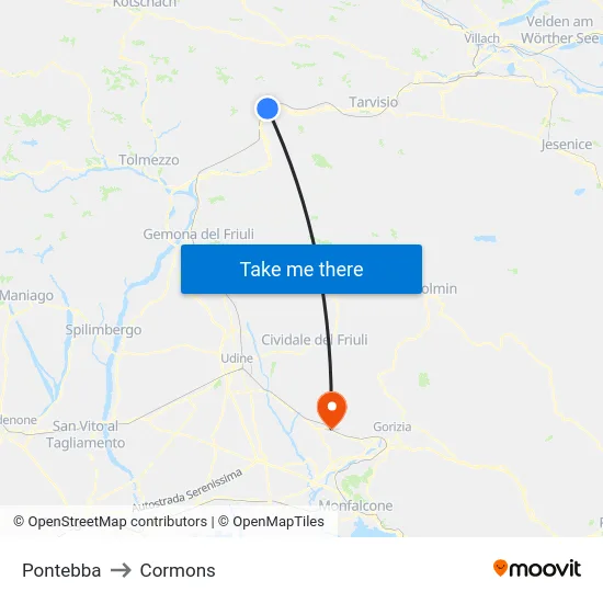 Pontebba to Cormons map