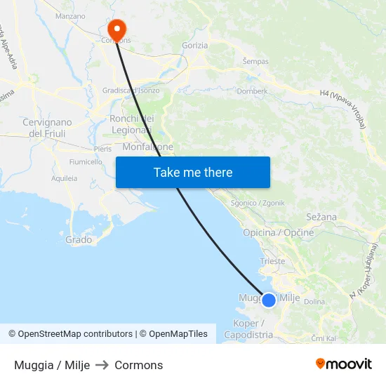 Muggia / Milje to Cormons map