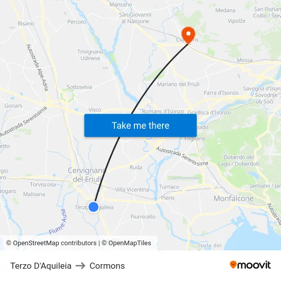 Terzo D'Aquileia to Cormons map