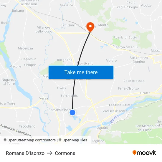 Romans D'Isonzo to Cormons map